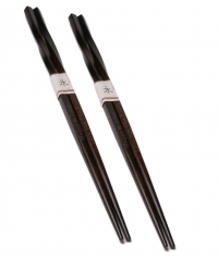 Personalized Fine Dining Twisted Dark Brown Wood Chopsticks & (Optional) Handmade Lokta Pouch