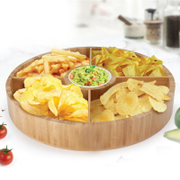 Eco-Friendly 4-Sectional Gourmet Bamboo Serving Party Tray + Ceramic Bowl