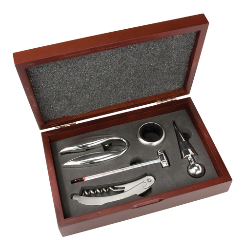 5 Piece Wine Gift Set in Mahogany Wood Box*