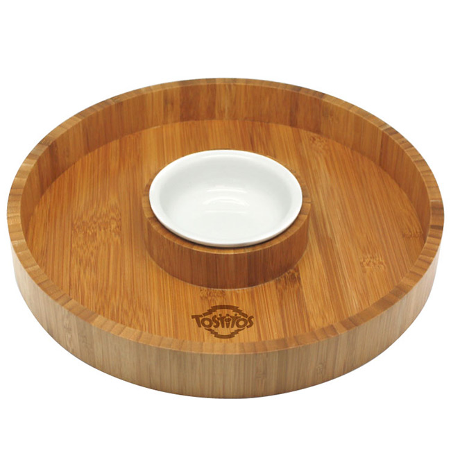 unknown Eco-Friendly Gourmet Bamboo Chip & Dip Tray + Sauce Bowl