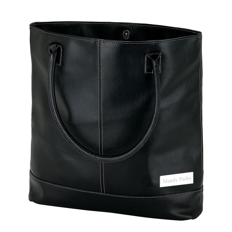 unknown Black Lichee Snap Closure Zippered Pocket Tote Bag