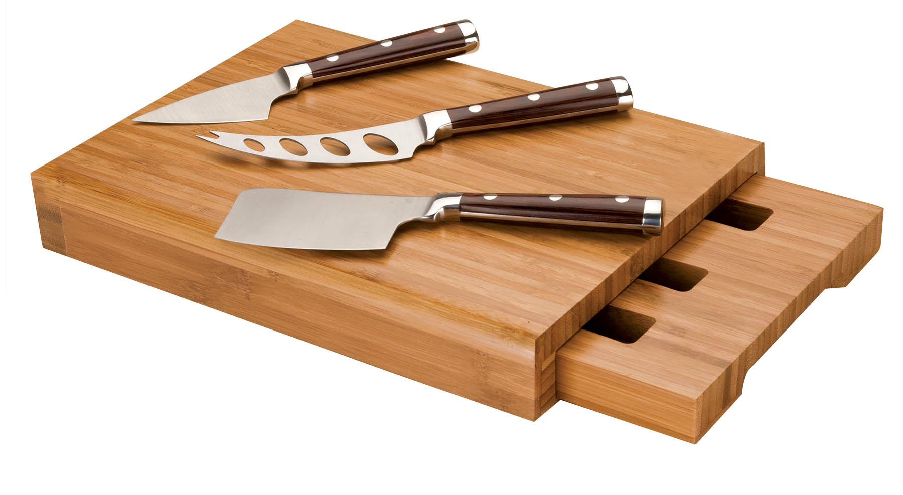 unknown Bamboo Cheese Cutting Board Stainless Steel Cleaver Set