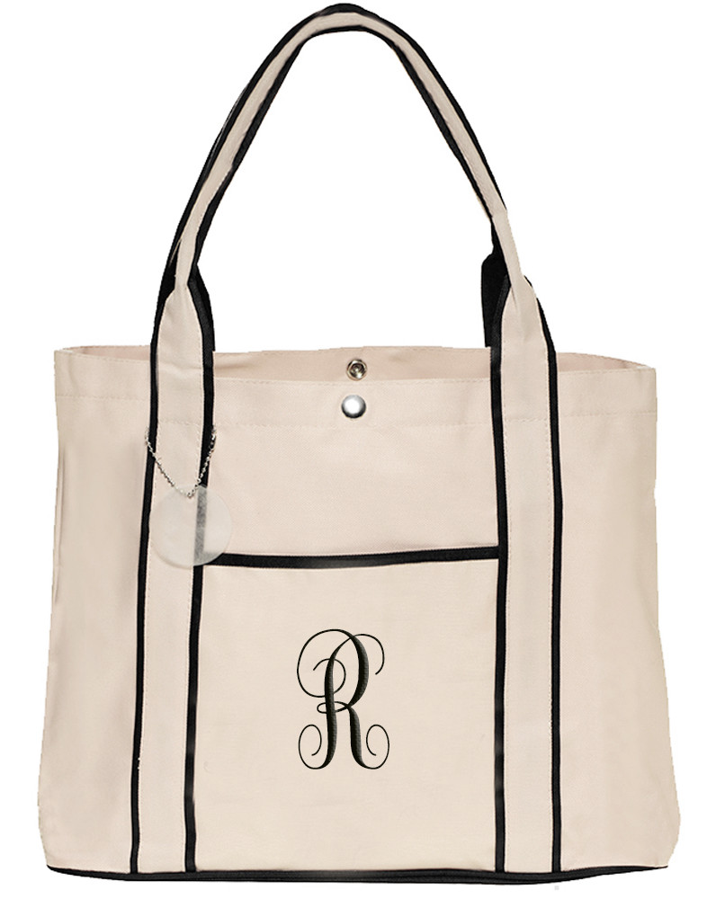 Ivory & Black Stripe Fashion Shopping Tote Bag with Front Pocket*