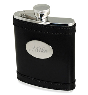 unknown Engraved Black Leather Flask