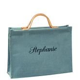 Turquoise Blue Jute Tote Bag