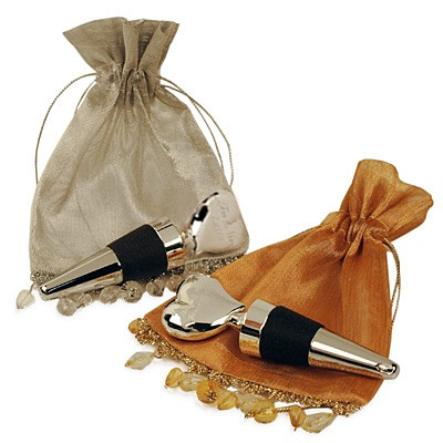 unknown Engraved Heart Wine Stopper in Organza Bead Bag