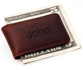 unknown Personalized Brown Leather Magnetic Money Clip