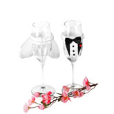 Champagne Wedding Bride and Groom Flute Glass Decorations (New)
