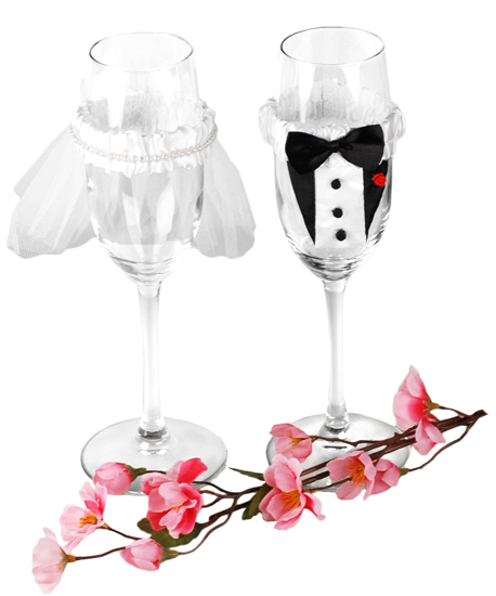 Champagne Wedding Bride and Groom Flute Glass Decorations*