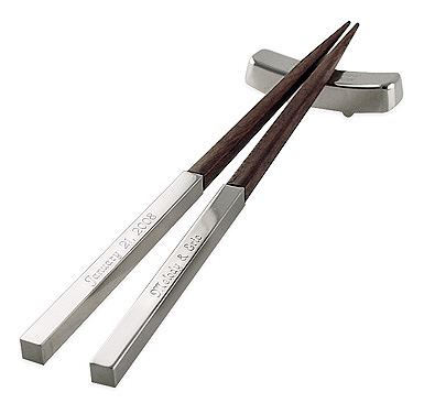 unknown Engraved Silver Asian Wood Chopsticks (3-Piece Set)