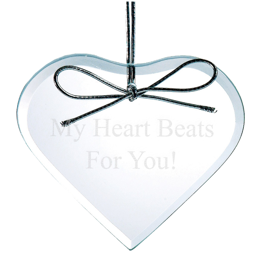 Custom Clear Glass Beveled Heart Ornament
