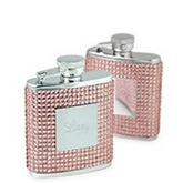 Engraved Pink Crystal Flasks
