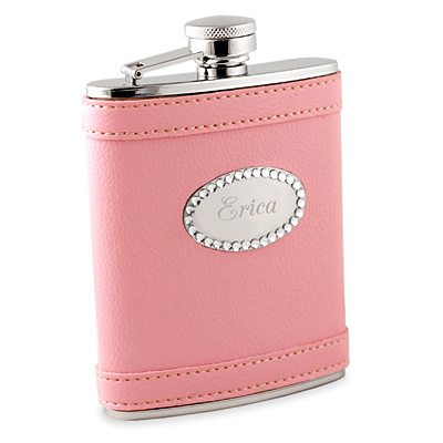 unknown Pink Leather Flask With Crystal Plate