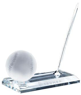 unknown Crystal Baseball Office Pen Set Award