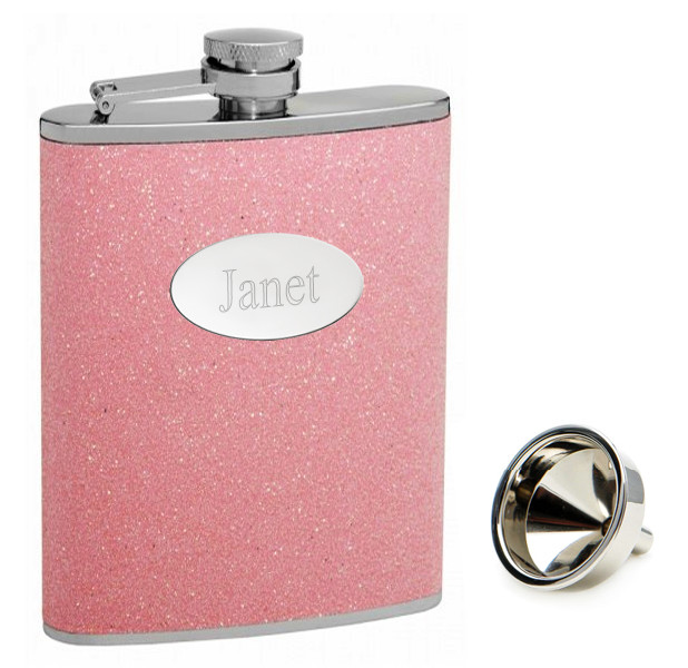 Personalized Pink Glitter Flask*