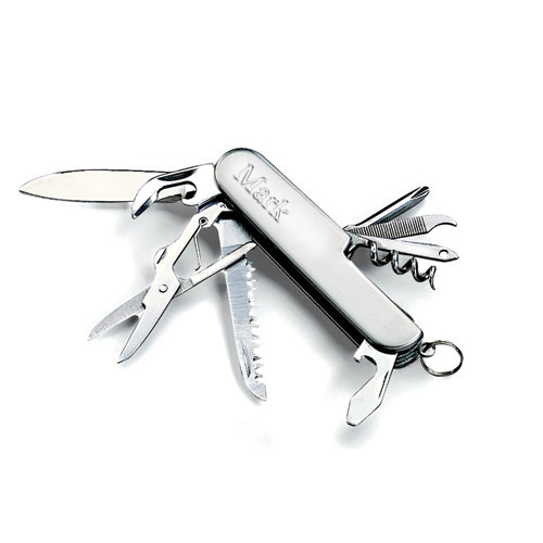 9 Tools Engraved Silver Pocket Knife