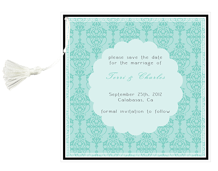 unknown Floral Damask Save The Date Cards w/ Tassel