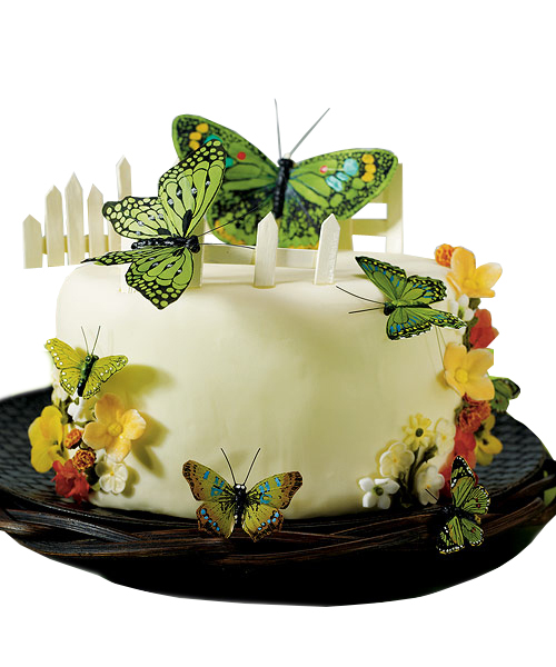 unknown Hand Painted Garden Green Butterfly Cake Decoration