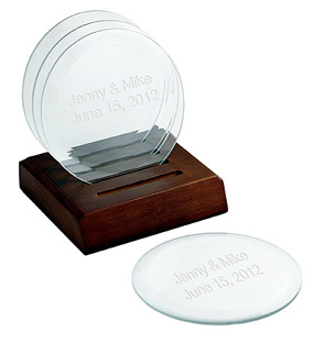 unknown Engraved Glass Coasters With Wood Holder
