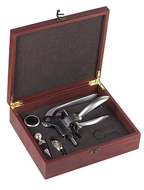 Wine Accessories in Deluxe Mahogany Wood Box