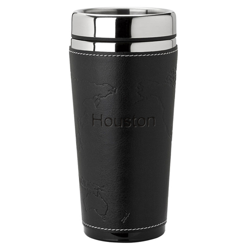 Black Leather World Map World Steel Tumbler*