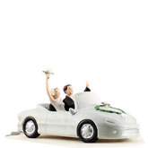 Hand Painted Porcelain Honeymoon Car Cake Topper