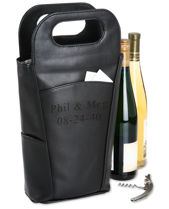 Personalized Double Cooler Insulated Wine Bottle Tote Bag with Stainless Steel Corkscrew*