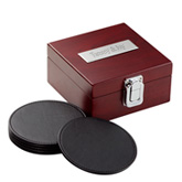 Leather Coasters in Wooden Box Set