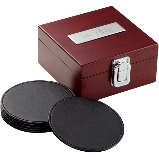 unknown Leather Coasters in Wooden Box Set