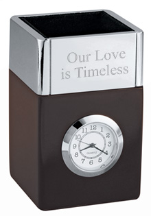 Polished Metal & Wood Pencil Cube Office Clock*
