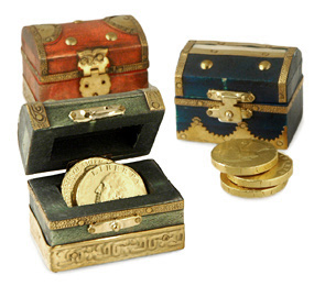 Miniature Handmade Golden Wood Treasure Chest Box*