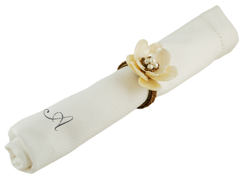 unknown Ivory Pearl Rose Beaded Napkin Ring Holder