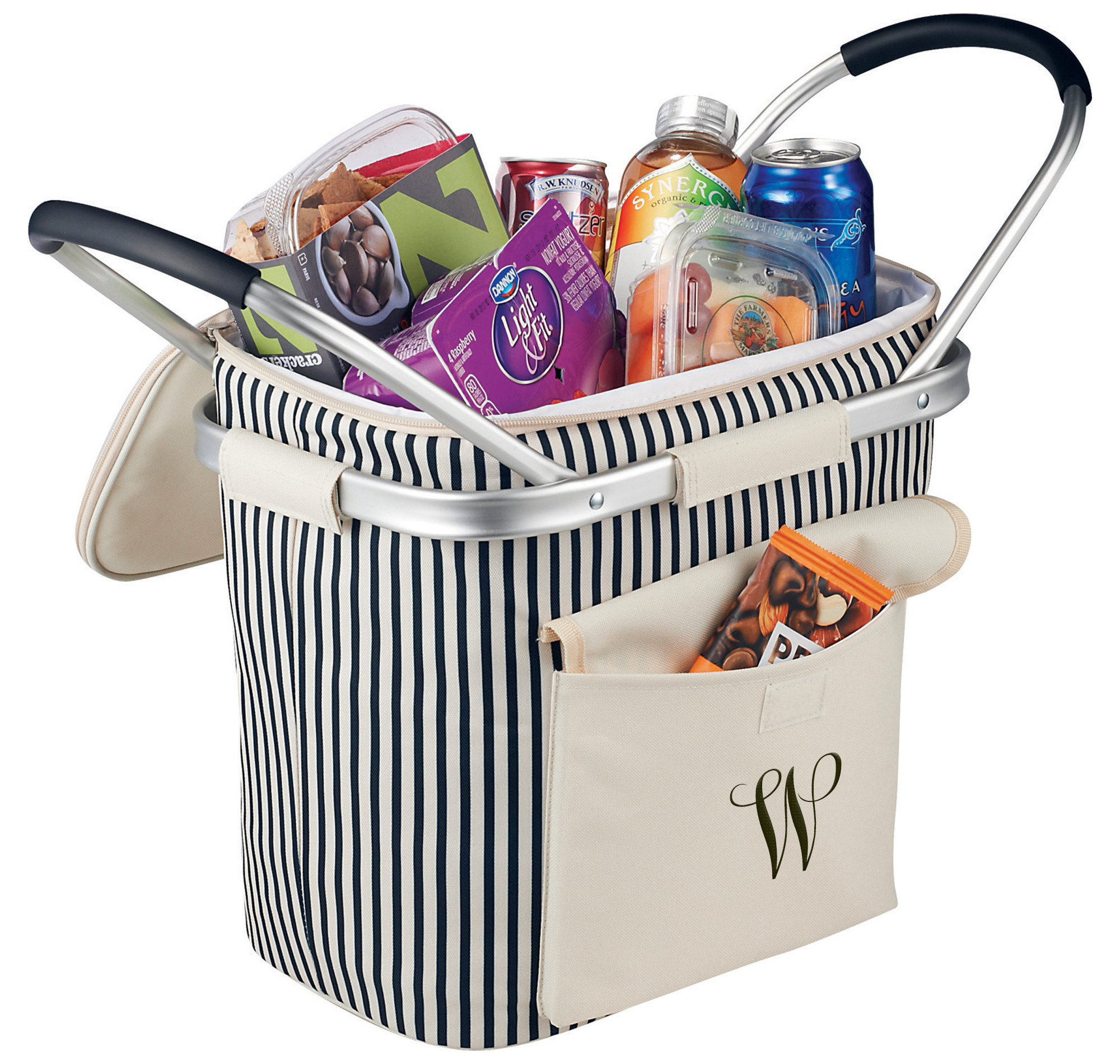 Collapsible Striped Picnic Basket Cooler with Double Aluminum Handles*