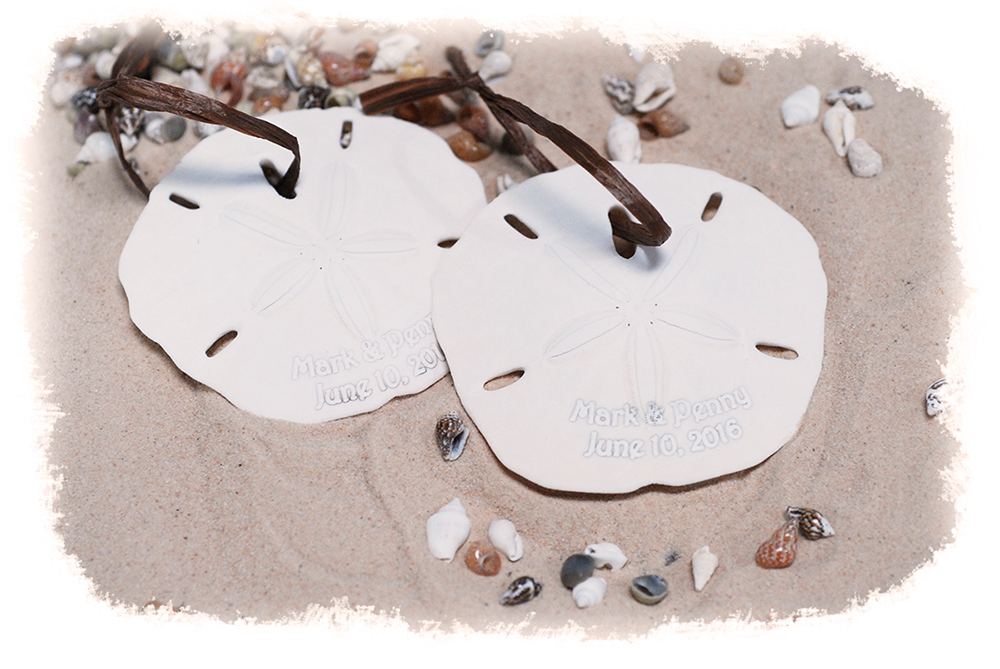 Personalized Beach Sand Dollar Ornament with Hanging Raffia Ribbon*
