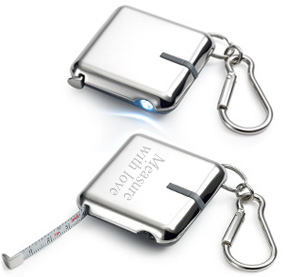 Silver Measuring Tape Key Holder with LED Flashlight*