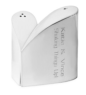 Engraved Heart Shaped Salt & Pepper Shakers