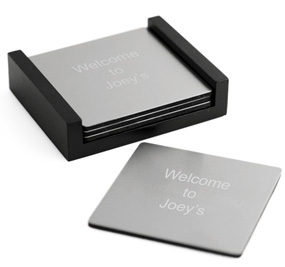 unknown Engraved Silver Square Coasters with Black Wood Holder
