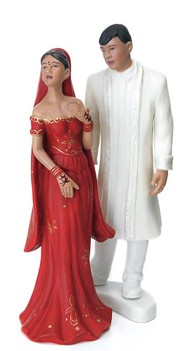 unknown Hand Painted Indian Bride & Groom Porcelain Cake Topper