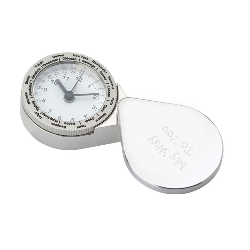 unknown 24-Hours Time Zones Polished Silver Corporate Travel Alarm Clock