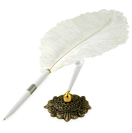 unknown White Plume Pen With Gold Stand