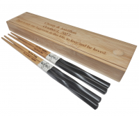 2-Sets Engraved Twisted Black Bamboo Chinese Chopsticks Pairs (Optional Double Chopsticks Box)