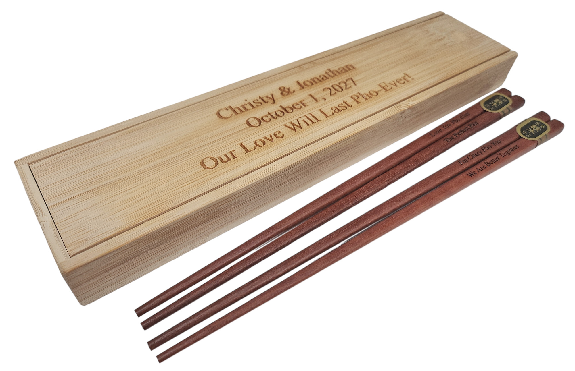 2 Sets Engraved Chinese Wood Chopsticks Pairs Optional Double Chopsticks Box