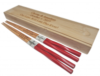 2-Sets Engraved Twisted Red Bamboo Chinese Chopsticks Pairs (Optional Double Chopsticks Box)