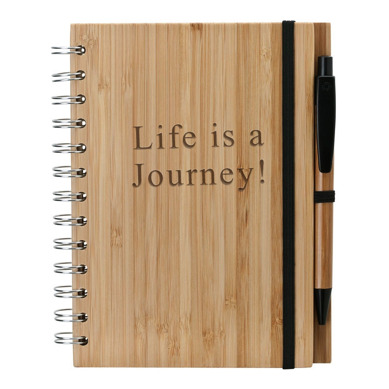 Personalized Natural Bamboo Spiral Notebook and Pen