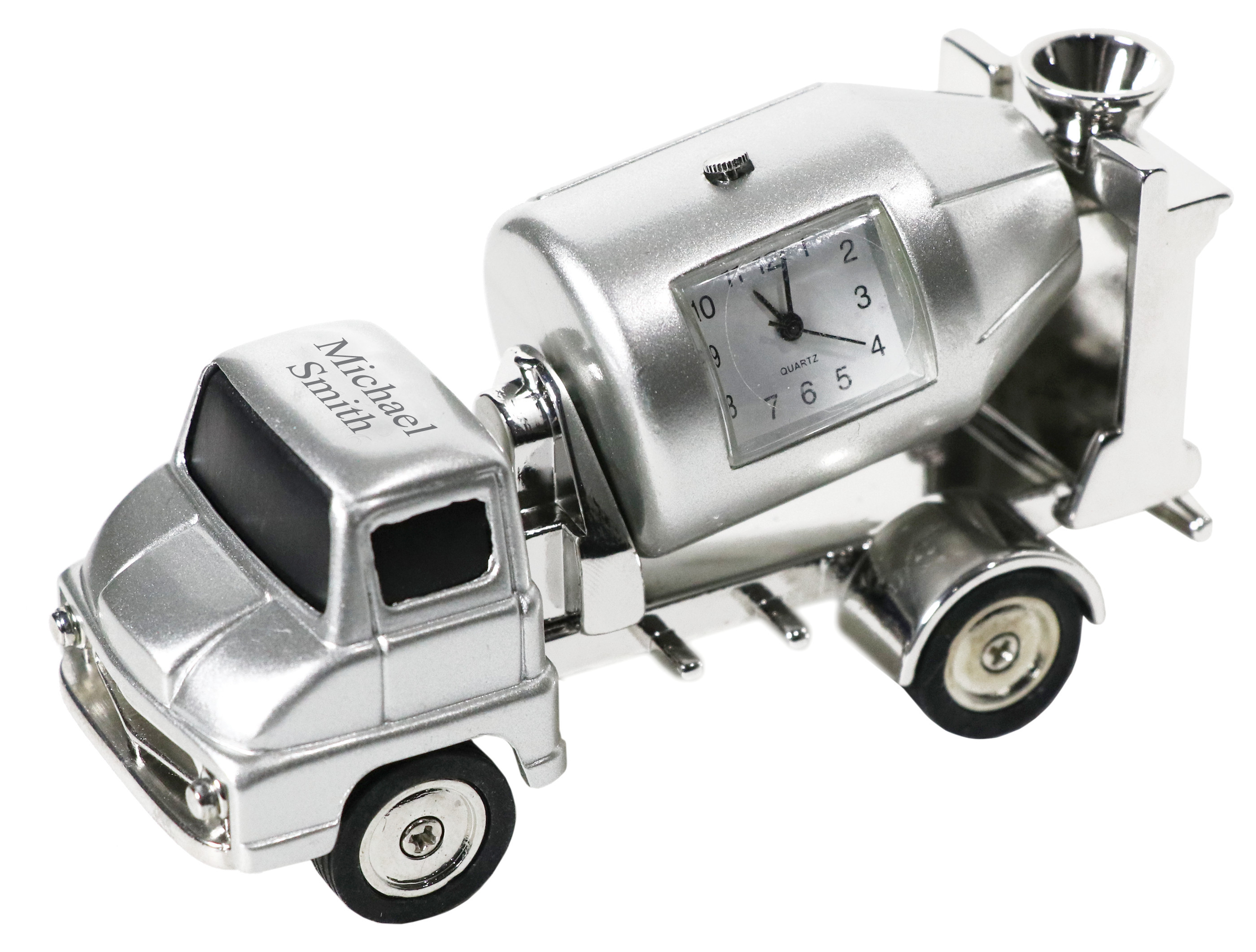 Custom Die Cast Metal Industrial Cement Truck Mini Desk Clock