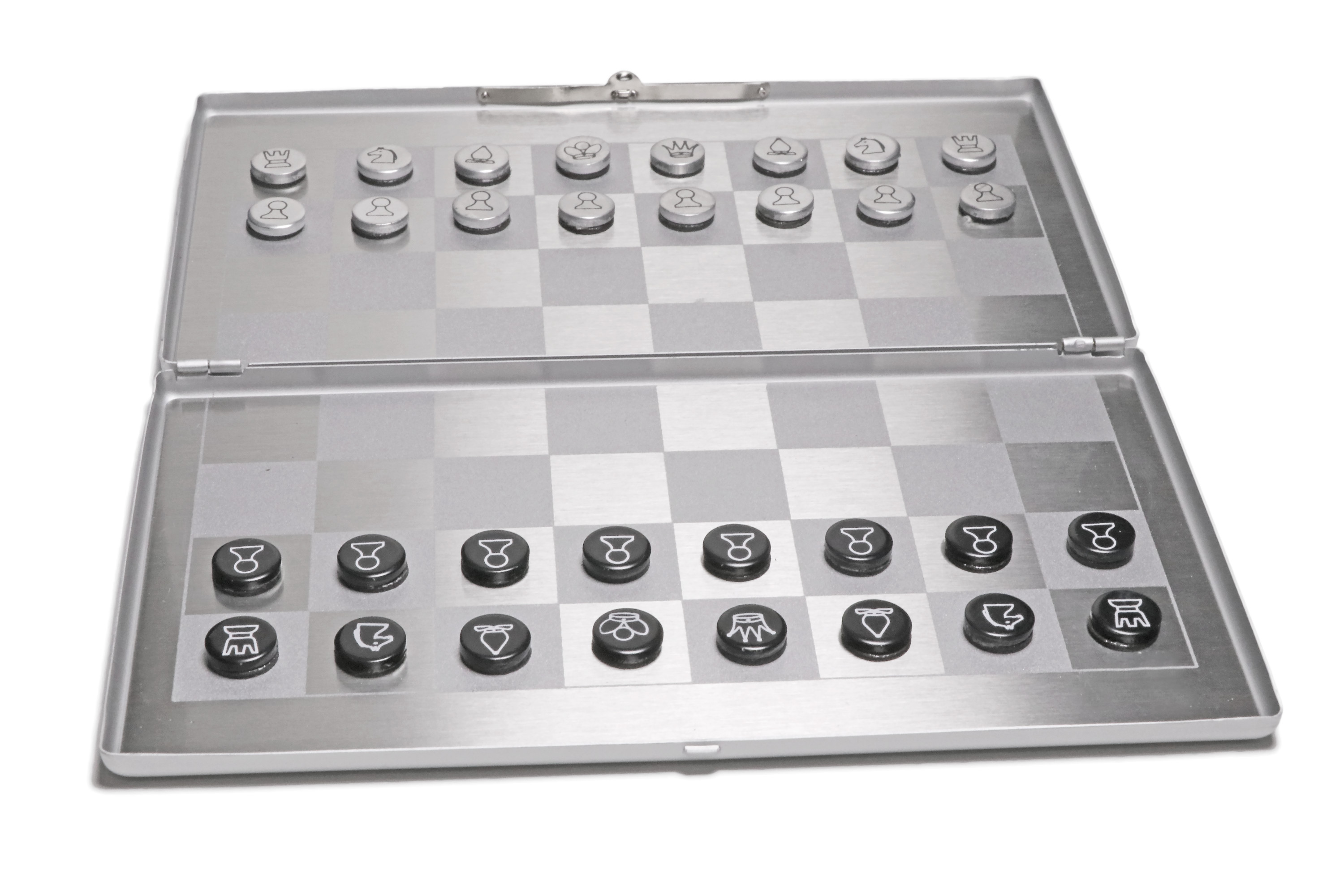 Personalized Aluminum Silver Travel Pocket Chessboard Game