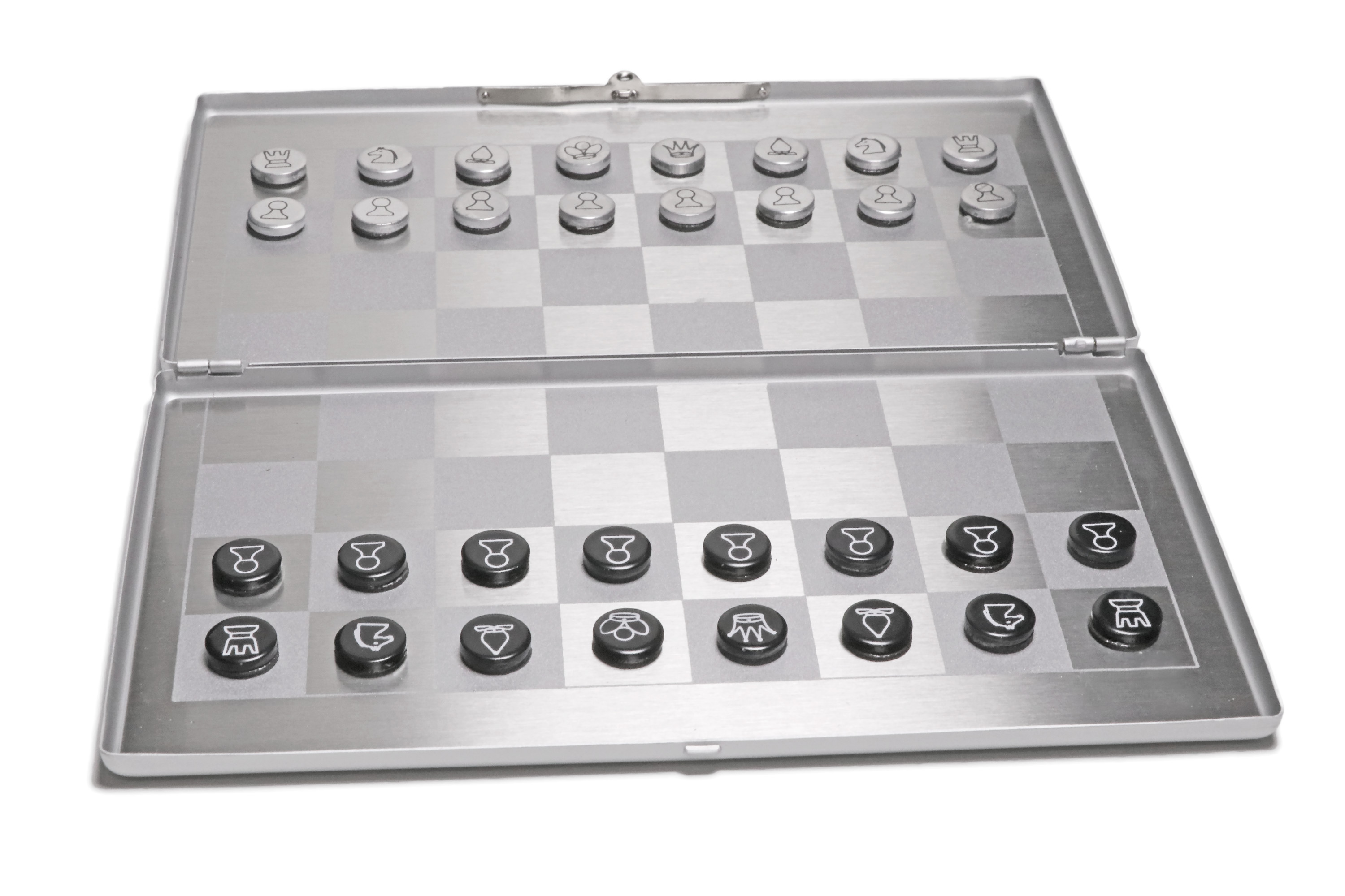 Personalized Aluminum Silver Travel Pocket Chessboard Game*