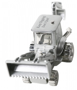 Silver Alloy Metal Industrial BackHoe Loader Mini Desk Clock