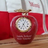 Red Marble Apple with Golden Leaf Academic Clock Award