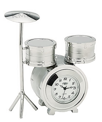 Silver Metal Drummer Set Mini Office Desk Clock